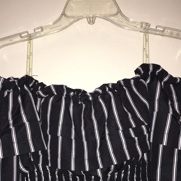 Black with white stripes off the shoulder top- S - Picture 7 of 11